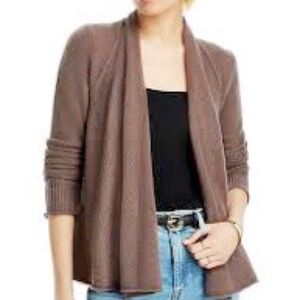 Aqua Cashmere drape front Cardigan in Mushroom Sz M